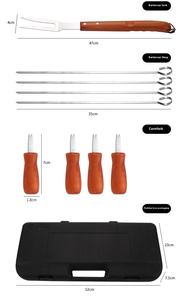 Ensemble d'accessoires pour barbecue de 12 pièces, manches en bois, outils en acier, bâtonnets pour barbecue, outils de cuisson au barbecue en plein air, camping - Product Image 4