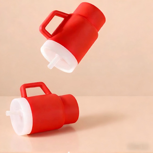 Vaso de entrenamiento de silicona sin BPA de 9 oz para bebés, mini vajilla, tazas de silicona anticaída y antiescaldaduras con asa y tapa para niños - Product Image 6
