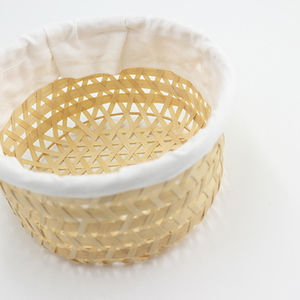 Panier de rangement en bambou, avec bordure en tissu blanc, grand panier rond tissé de haute qualité - Product Image 6