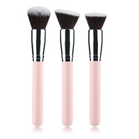 Pinceau Fond de Teint Angulaire avec Virole Or Rose, Manche Noir et Rose Deux Couleurs, Pinceau Maquillage Liquide BB Crème Individuel