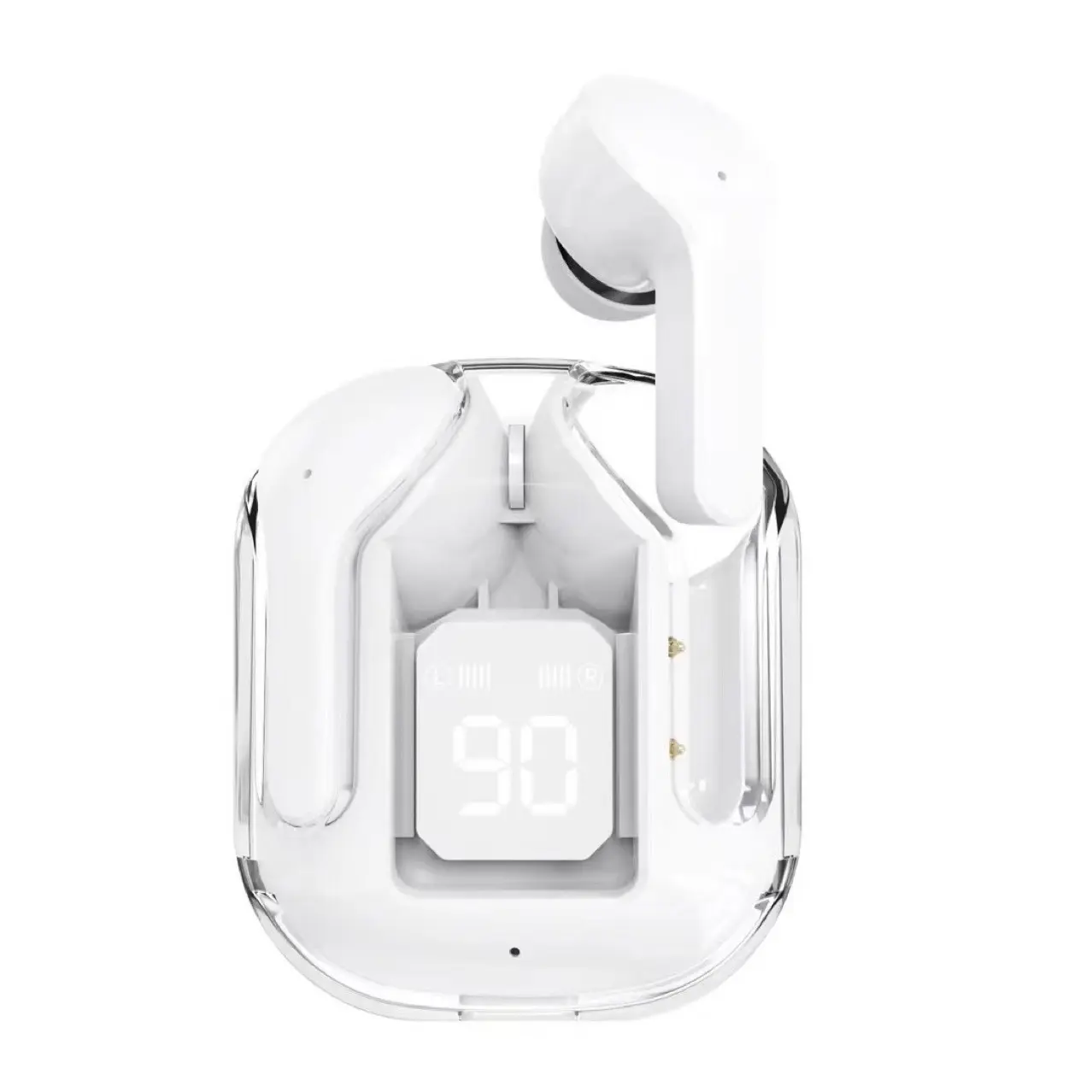 Écouteurs translucides à commande tactile avec étui de charge Hifi double microphone stéréo Mini écouteurs intra-auriculaires blancs