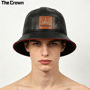 Chapeau Bob Personnalisé en Similicuir Respirant avec Logo, Vente en Gros, Texture Écaille Gaufrée, Patch en Cuir Avant, Fabricant - Product Image 1