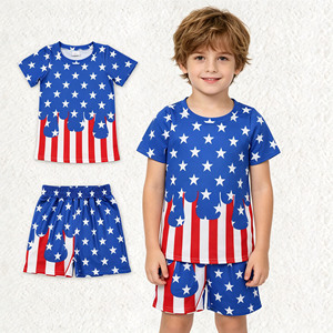 Conjunto de Ropa Infantil RTS Boutique para Niños, Camiseta y Pantalones Cortos con Estampado de Béisbol y Estrellas del 4 de Julio, 2 Piezas, Algodón y Elastano - Product Image 1