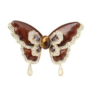 Broche <span class=keywords><strong>papillon</strong></span> en bois de style nouveau XILIANGFEIZI, cadeau d'anniversaire, zircon, œil de tigre, épingles d'insectes de luxe, vente en gros - Product Image 5