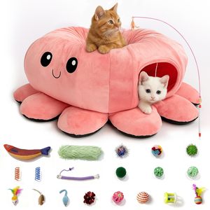 <span class=keywords><strong>Cama</strong></span> Túnel para Gatos 2 en 1 con Forma de Pulpo, con 20 Juguetes para Gatos, Túnel de Juego Plegable con Cojín Lavable para Gatos de Interior - Product Image 1