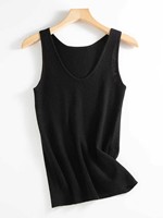Camisole sans manches en cachemire peigné à col en V pour femme, pull rayé ajusté à porter sous les vêtements, vente en gros