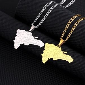 Collane con Ciondolo Mappa della Repubblica Dominicana in Acciaio Inossidabile con Nomi delle Città, Gioielli con Mappe di Paesi in Colore Argento/Oro - Product Image 2