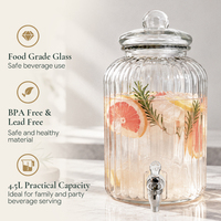 Distributeur de boissons commercial en verre cannelé de 150 oz avec robinet, grand récipient à jus nervuré, vaisselle en gros OEM