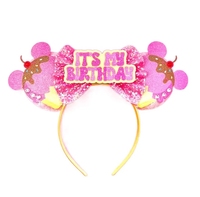 2025 mignon fête d'anniversaire décorations dessin animé gâteau couronne joyeux anniversaire Sequin arc souris oreilles bandeau pour enfant