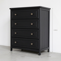 Commode classique européenne à 4 tiroirs en bois – Meuble de rangement robuste en Radiata/MDF avec poignées en alliage pour la maison et la chambre