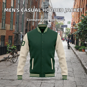 Men's <b>Vintage</b> Spring Casual Sports Hooded <b>Bomber</b> <b>Jacket</b> 100% Cotton Corduroy Plain Dyed Waterproof & Quick Dry - Product Image 2