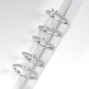 Anillos de Joyería de Moda, Plata 925 con Diamantes, Letras de la A a la Z, Anillo Abierto Personalizado para Boda, Fiesta, Eternidad - Product Image 2