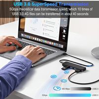 Hub USB-A SYONG USB-A 3.0, adaptateur USB plug-and-play pour ordinateur portable, PC, MacBook, Mac Pro, Mac Mini, iMac, hub USB en plastique noir