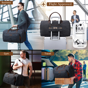 Sac polochon en toile unisexe de haute qualité avec fermeture à glissière élégant toile voyage fourre-tout Weekender nuit <span class=keywords><strong>Gym</strong></span> <span class=keywords><strong>dos</strong></span> sac à main - Product Image 4