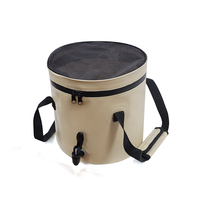 Seau de camping et de pêche pliable multifonctionnel en PVC avec couvercle à fermeture éclair en maille et robinet pour le lavage de la vaisselle et la randonnée