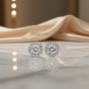 Orecchini in oro bianco con diamanti, taglio rotondo brillante, colore G, diamanti naturali, stile classico, gioielli da sposa per donna - Product Image 2