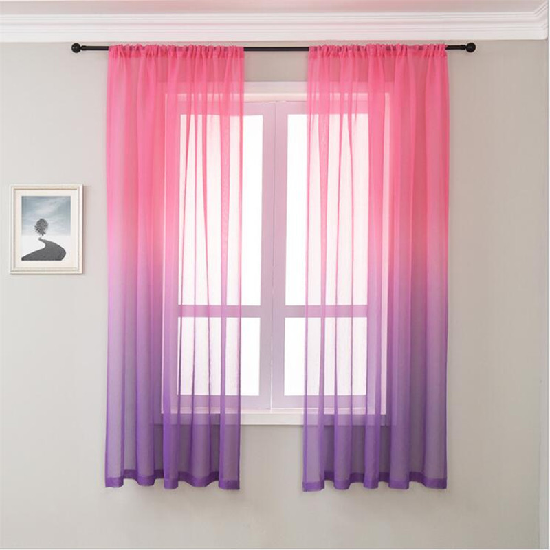 hot selling Amazon printed faux linen sheer curtains price 100% polyester Gradient Ombre voile curtain for windows