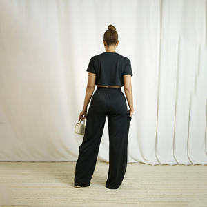 Ensemble pantalon deux pièces d'été JY pour femmes, haut à manches courtes décontracté, pantalon <span class=keywords><strong>cargo</strong></span> ample, tenue deux pièces pour femmes - Product Image 3