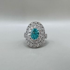 แหวนทรงไข่สไตล์โบราณกลางศตวรรษ พาลัยบา ซี บลู เงินแท้ S925 แหวนทรงรีหรูหราทันสมัย - Product Image 5