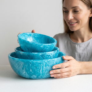 Bol à fruits en résine, fait main, moderne, luxueux, sculpté à la main, écologique, durable, de qualité alimentaire, pour les fêtes, les salades, vaisselle décorative - Product Image 1