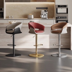 Modern Adjustable Bar Stool Swivel Counter <b>Chair</b> Upholstered Seat Stainless Steel Base for <b>Kitchen</b> <b>Island</b> Home Bar - Product Image 3