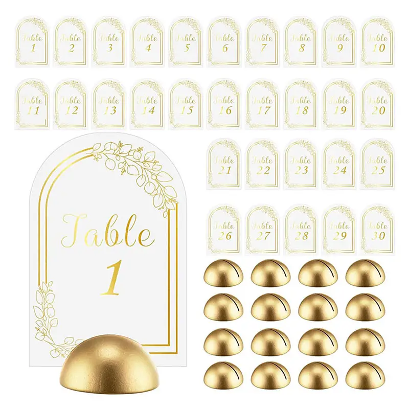 Segni di carta di numero della tabella di lamina d'oro moderni a doppia faccia 1-30 carte del numero della tabella dell'arco per il ricevimento di nozze