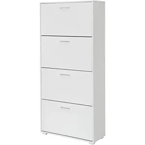 White <b>Shoe</b> Rack With 4 Compartments <b>Space</b> <b>Saving</b> Flap Opening - Product Image 1