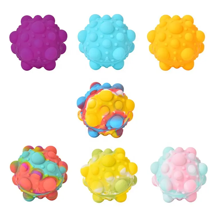 Colorful 3d Silicone Anti-anxiety Fidget Toy Pop Sensory Stress Squeeze Push Bubble Puzzle Ball For Kids Autism And Adult Anxiet