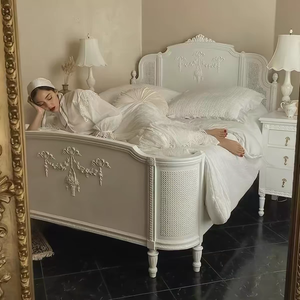 French Retro Solid Wood <strong>Cream</strong> White Master Bedroom <strong>Double</strong> <strong>Bed</strong> Queen European Court Carved Princess <strong>Bed</strong> - Product Image 3
