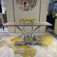 Table console moderne et bon marché, meubles de salon de luxe, cadre en acier inoxydable argenté, table console carrée en marbre avec miroir