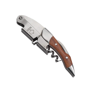 Ouvre-bouteille à vin 3 en 1 en acier inoxydable avec tire-bouchon et manche en bois personnalisé - Product Image 1