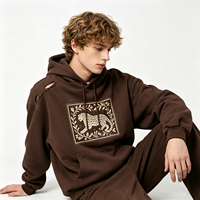 Hoodie Pria Motif Leopard Vintage Heavyweight, Bahan Katun Distressed, Model Oversize, Streetwear, Grosir