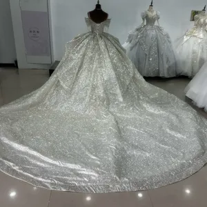 Factory <span class=keywords><strong>Outlet</strong></span> Bling Off Shoulder Shiny Puffy Vestido de fiesta para mujer <span class=keywords><strong>Vestidos</strong></span> de novia - Product Image 5