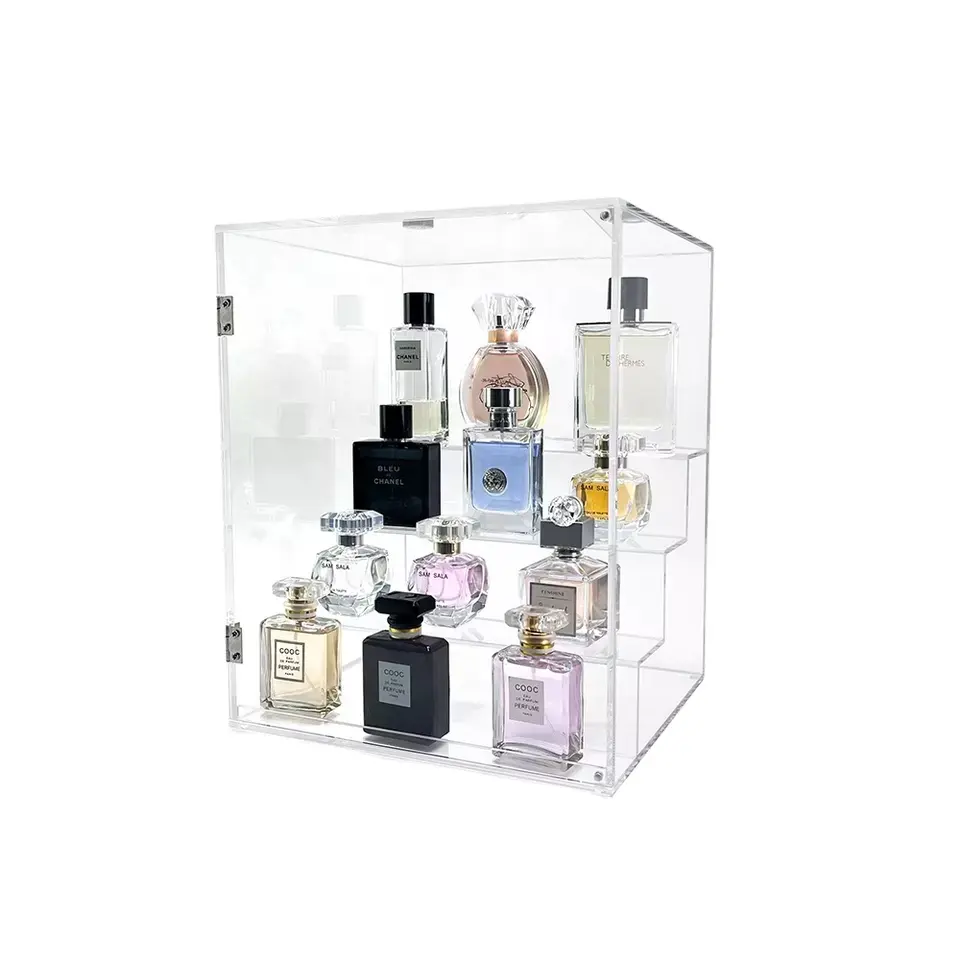 Stand display akrilik untuk Parfum 4 tingkat akrilik pajangan parfum berdiri transparan display parfum akrilik