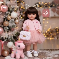 Cadeau de Noël et d'anniversaire, poupée en vinyle pour fille avec accessoires en peluche licorne, poupée réaliste pour enfants