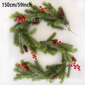 Guirlande de baies rouges et de cyprès H-740 pour décorations de Noël saisonnières en extérieur, décorations de Noël festives - Product Image 4