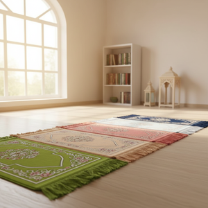 Tapis de Prière Islamique Sajjadah Musallah, Tapis Turc à Poils Coupés Motif Fleur Végétale, Lavable Laine/Soie, Toutes Saisons Maison Voyage, pour l'Aïd - Product Image 3