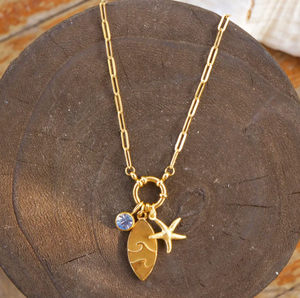 Collana con onda in oro placcato 18k Charm stelle marine accessorio surfista impermeabile spiaggia <span class=keywords><strong>gioielli</strong></span> piscina sicura Boho regalo di sirena amante dell'oceano - Product Image 1