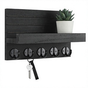 <span class=keywords><strong>Porte</strong></span>-clés mural décoratif en bois <span class=keywords><strong>de</strong></span> Paulownia avec grands crochets pour clés, sacs à courrier, parapluies (9,8x6,7x4,2 pouces) - Product Image 1