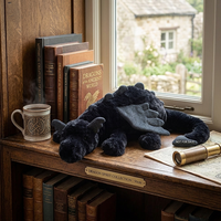 Prix d'usine Grand jouet en peluche Dragon Onyx, grand animal en peluche mythique noir avec ailes scintillantes, décoration gothique pour la maison