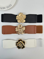 Ceinture en cuir PU fleuri haut de gamme pour femmes, ceinture élastique, réglable, cinche la taille, convient aux robes et aux pulls.