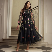 Robe longue de soirée décontractée pour femme, style empire, amincissante, à col montant, en patchwork floral vintage tissé, vente en gros