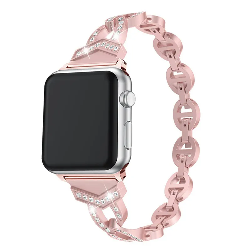 Custom Fashion Ladies Stainless Steel Diamonds Designer Smart Watch Band For Apple