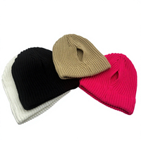 Bonnet tricoté pour queue de cheval et chignon désordonné, bonnet d'hiver pour filles, bonnets côtelés extensibles avec patch logo personnalisé, couvre-chef pour femmes