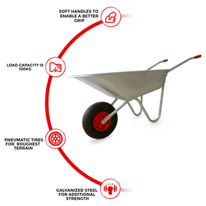 <span class=keywords><strong>65L</strong></span> <span class=keywords><strong>Wheelbarrow</strong></span> के साथ भारी शुल्क जस्ती होम गार्डन धातु गाड़ी वायवीय टायर - Product Image 3