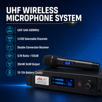 Système de microphone sans fil UHF JSL, micro portable, 1x100 canaux, récepteur à double conversion, 640-690 MHz, 2 piles AA