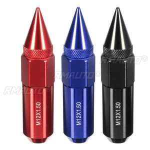 20 pièces d'écrous de roue universels M12X1.5 en aluminium de 60 mm pour jantes de voiture, à pointes, allongés, Tuner Bleu/Rouge/Noir - Product Image 3