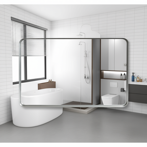 Miroir mural rectangulaire de 30 pouces avec cadre en métal argenté brossé, style farmhouse, miroir de salle de bain compatible H V, montage mural - Product Image 2