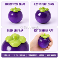 Southpeak Toy Vaseline Mangosteen Squishy Ball Glossy Purple Fruit Shape Soft Sensory Fidget Toy Green Leaf Cap Wholesale WS