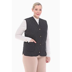 Black Quilted Vest For <b>Women</b> Padded <b>Waistcoat</b> With Buttons - Product Image 1